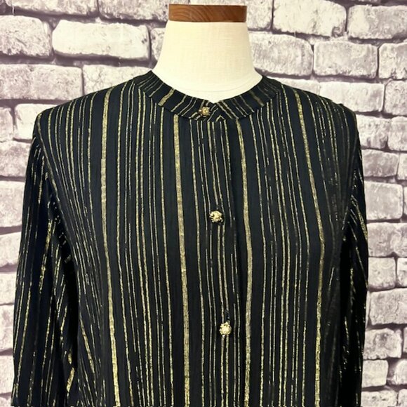 Carole Little NWT Black & Gold Long Sleeve Blouse Size 8P - Picture 2 of 9
